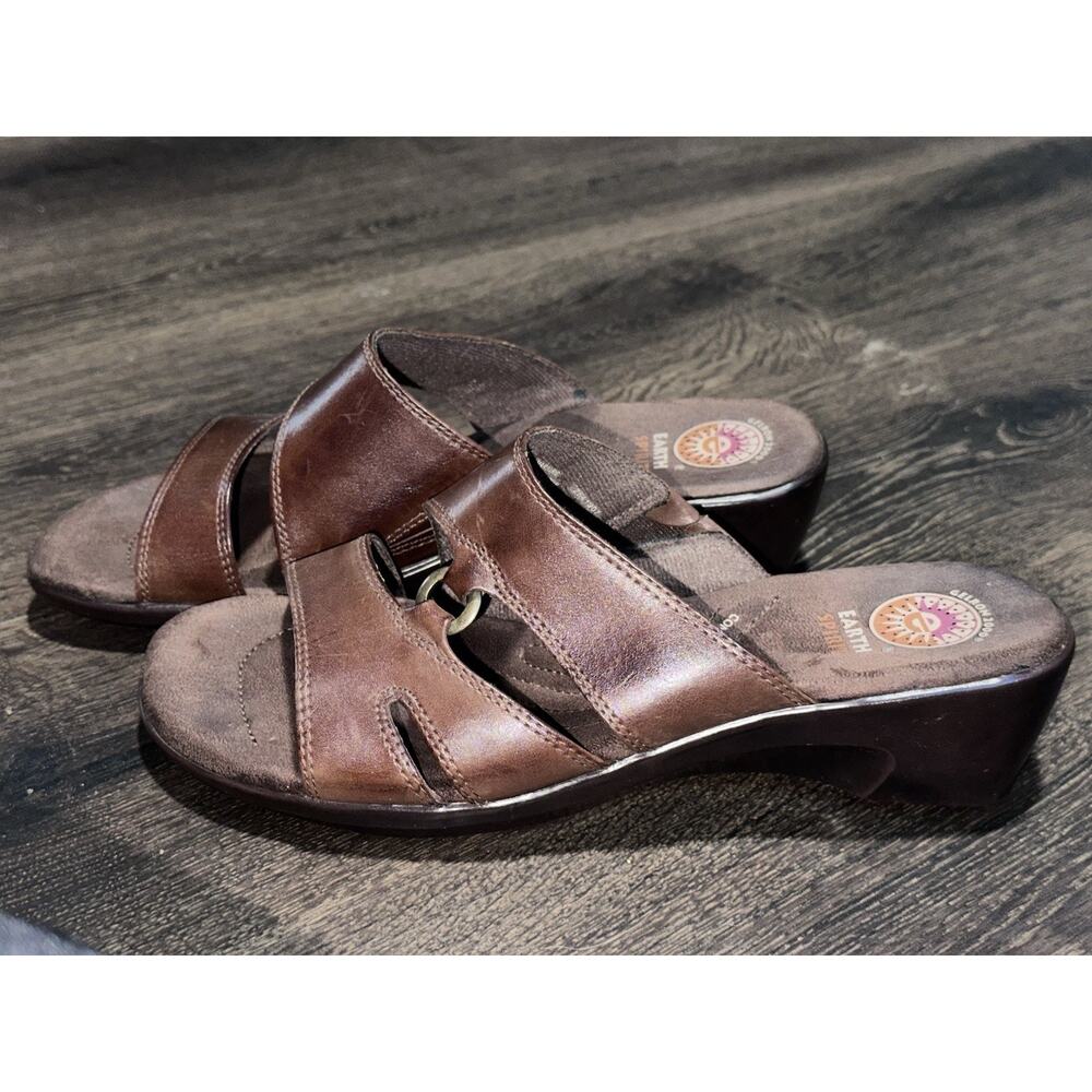 Earth Spirit Brown Leather Slide Wedge Sandals Gelron 2000 sz 8.5